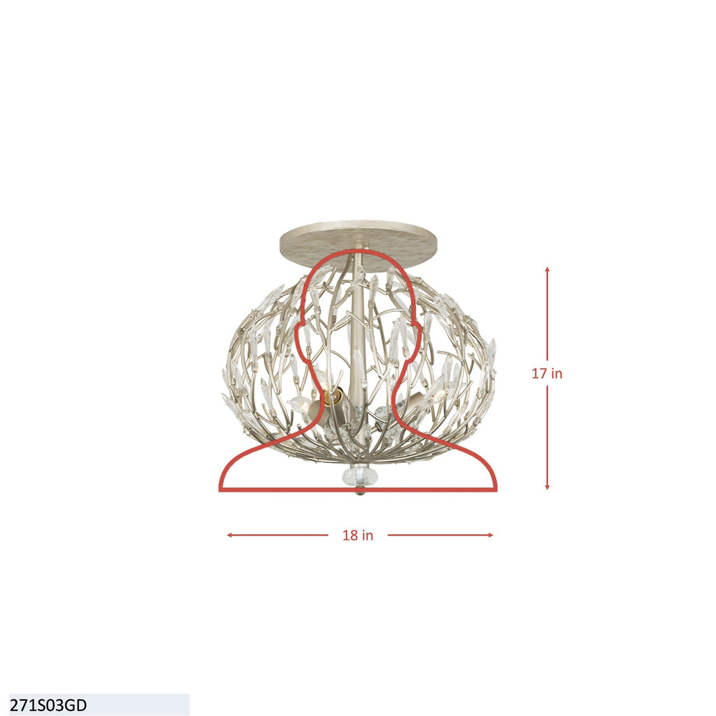 Bask 3 Light Crystal Semi-Flush - Matte Black/French Gold