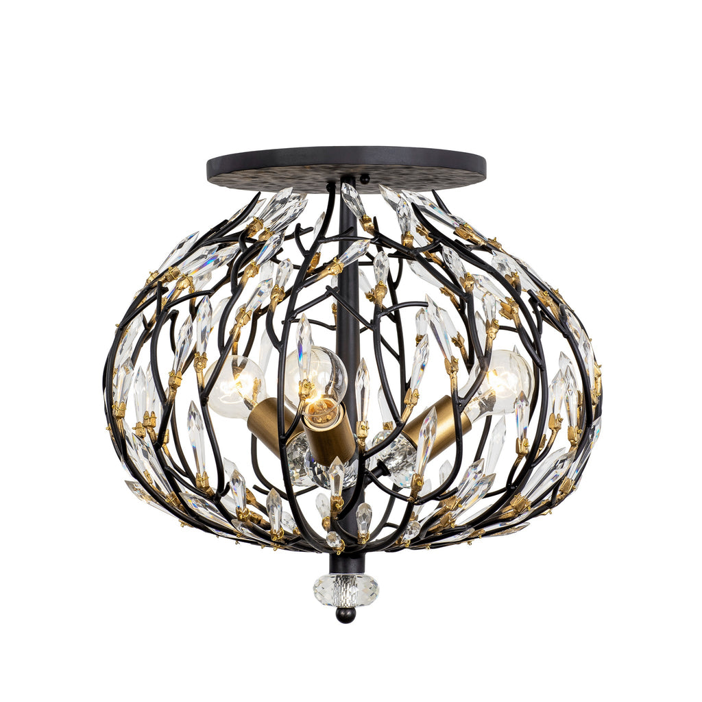 Bask 3 Light Crystal Semi-Flush - Matte Black/French Gold