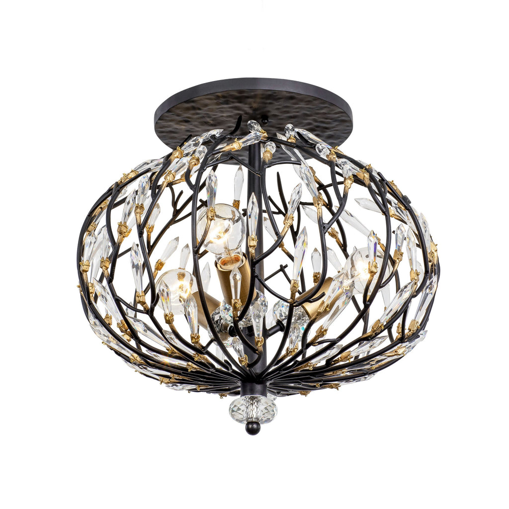 Bask 3 Light Crystal Semi-Flush - Matte Black/French Gold