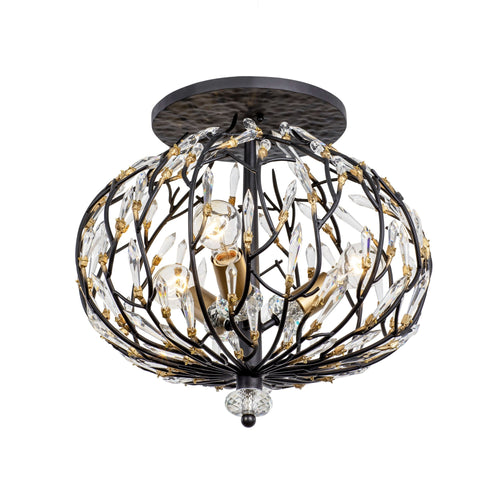 Bask 3 Light Crystal Semi-Flush - Matte Black/French Gold