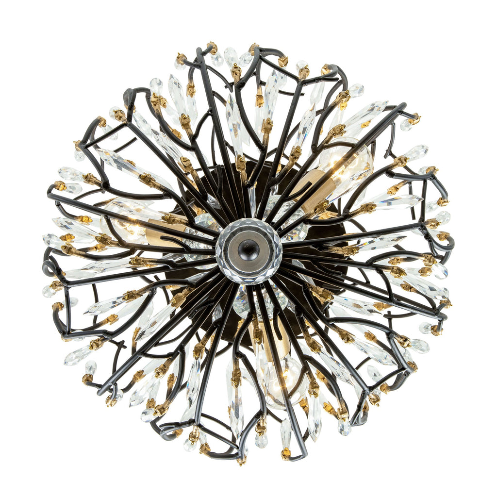 Bask 3 Light Crystal Semi-Flush - Matte Black/French Gold