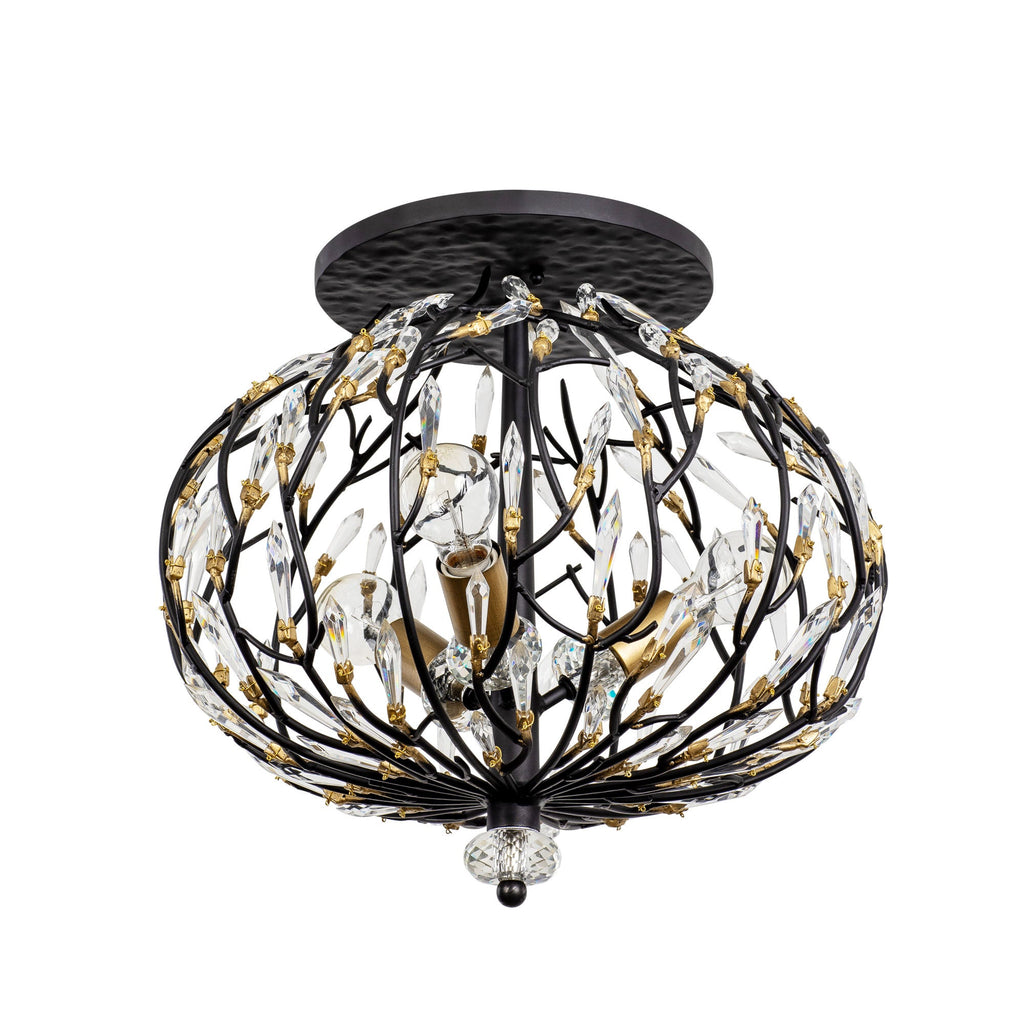 Bask 3 Light Crystal Semi-Flush - Matte Black/French Gold