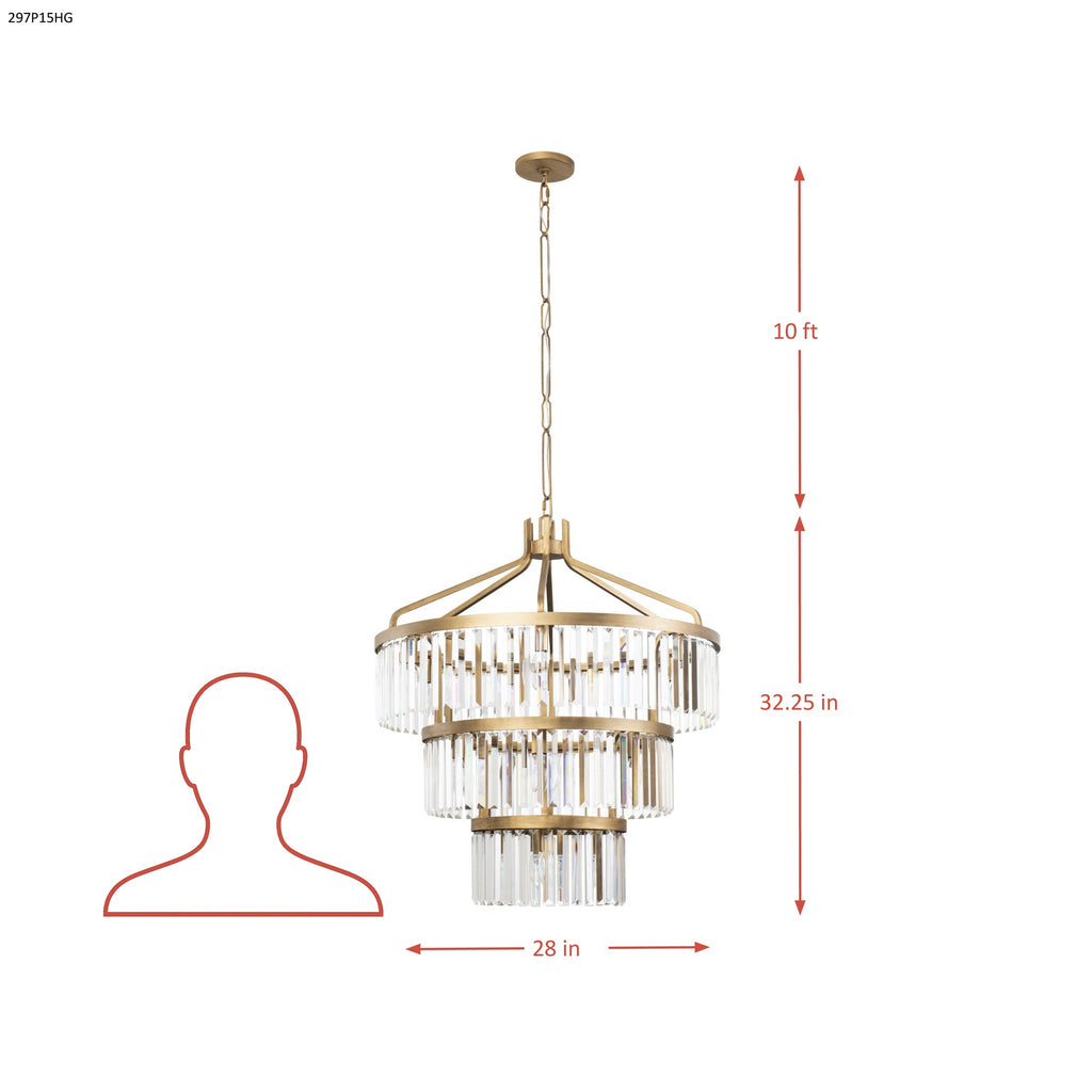 Social Club 15 Light 3-Tier Crystal Pendant - Havana Gold