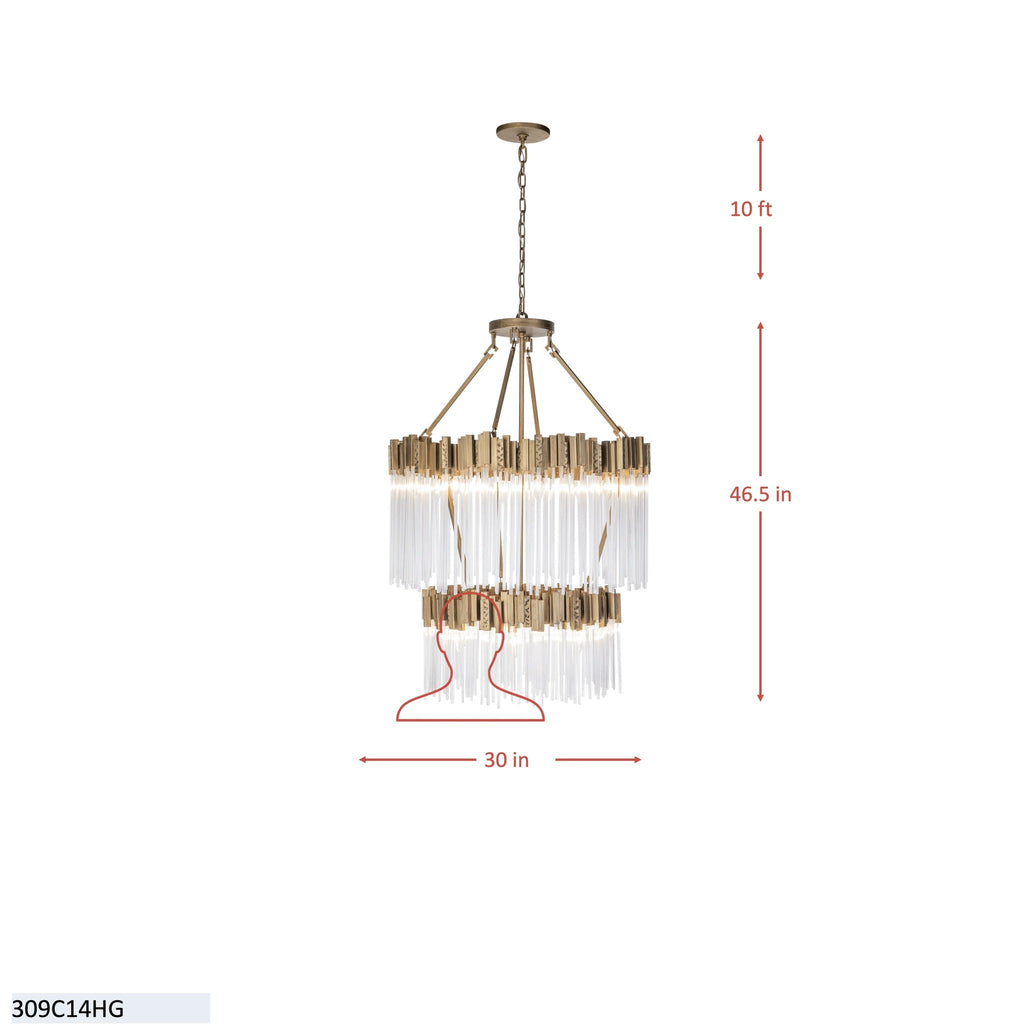 Matrix 14 Light 2-Tier Chandelier - Matte Black/French Gold