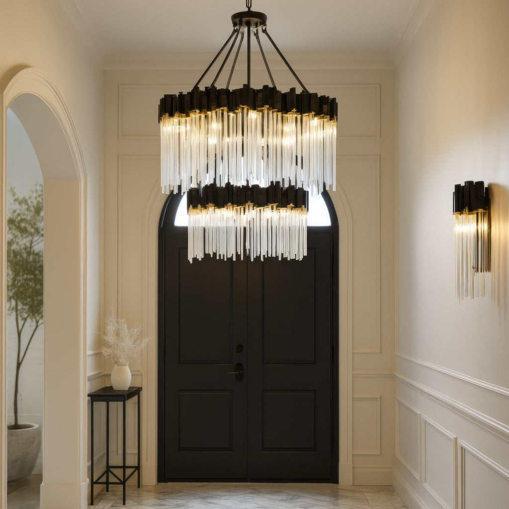 Matrix 14 Light 2-Tier Chandelier - Matte Black/French Gold