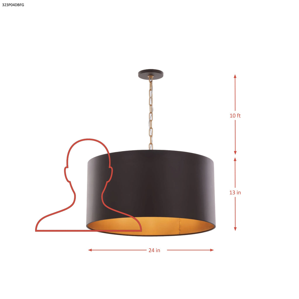 Cannery 4 Light Drum Pendant - Dark Bronze & French Gold