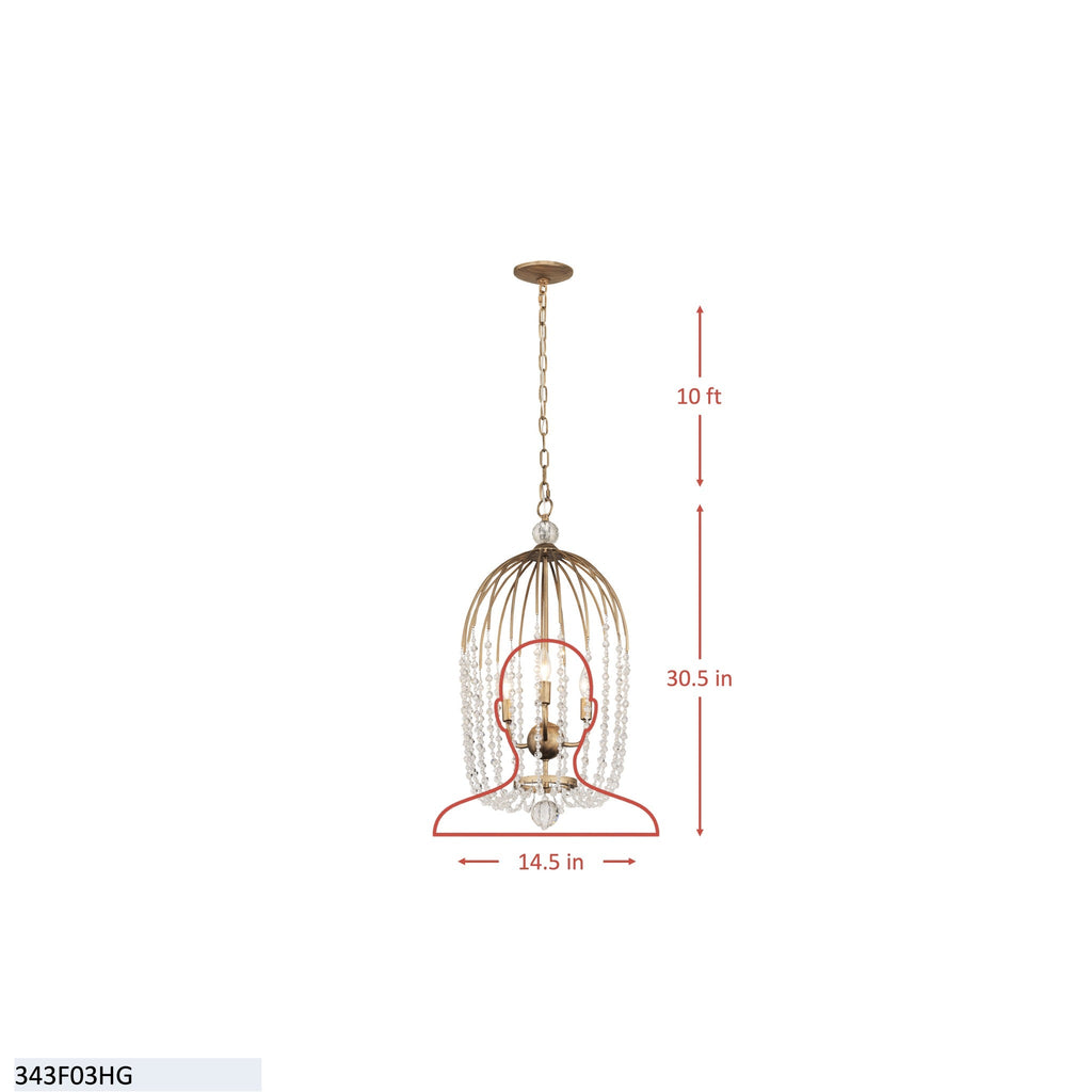 Voliere 3 Light Crystal Tall Pendant - Matte Black