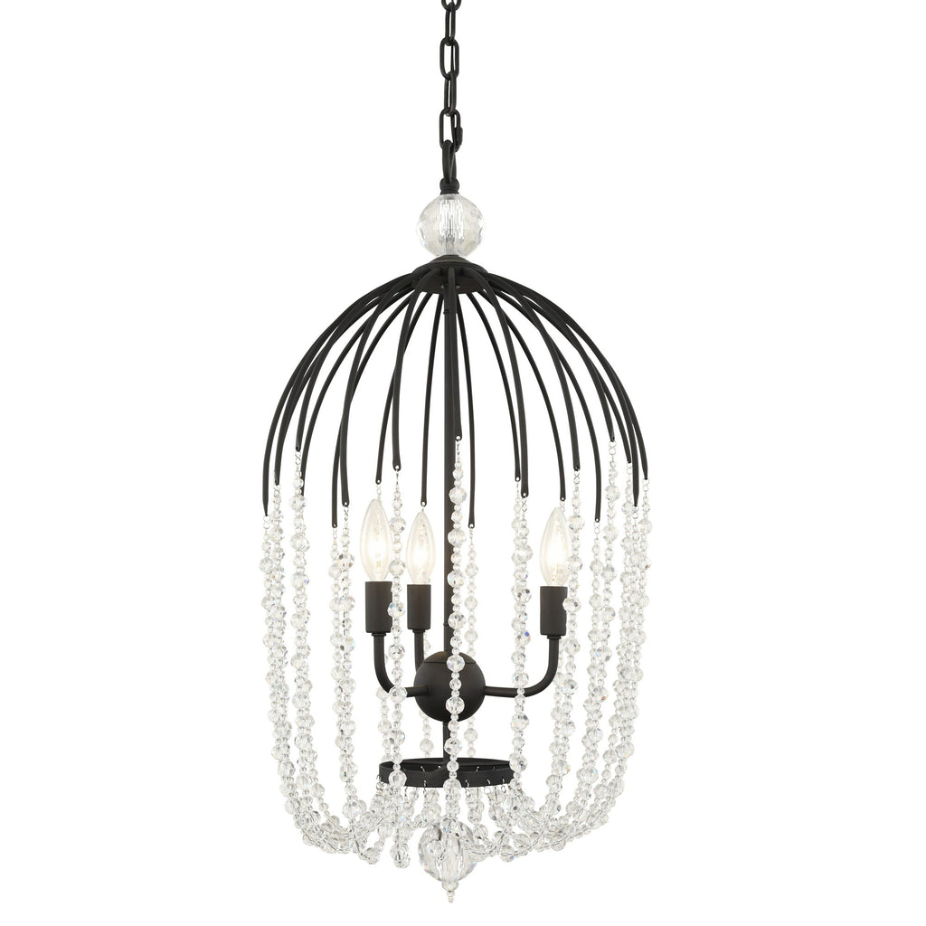 Voliere 3 Light Crystal Tall Pendant - Matte Black