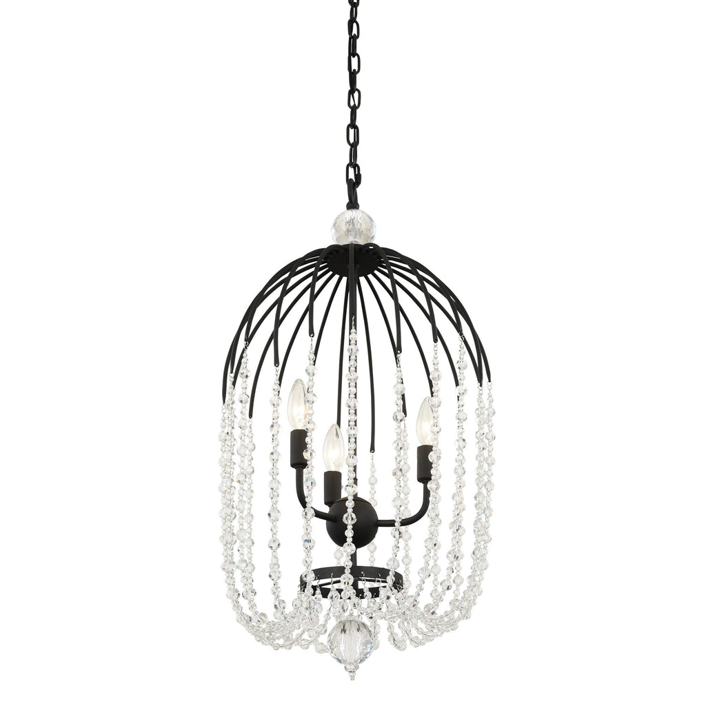 Voliere 3 Light Crystal Tall Pendant - Matte Black
