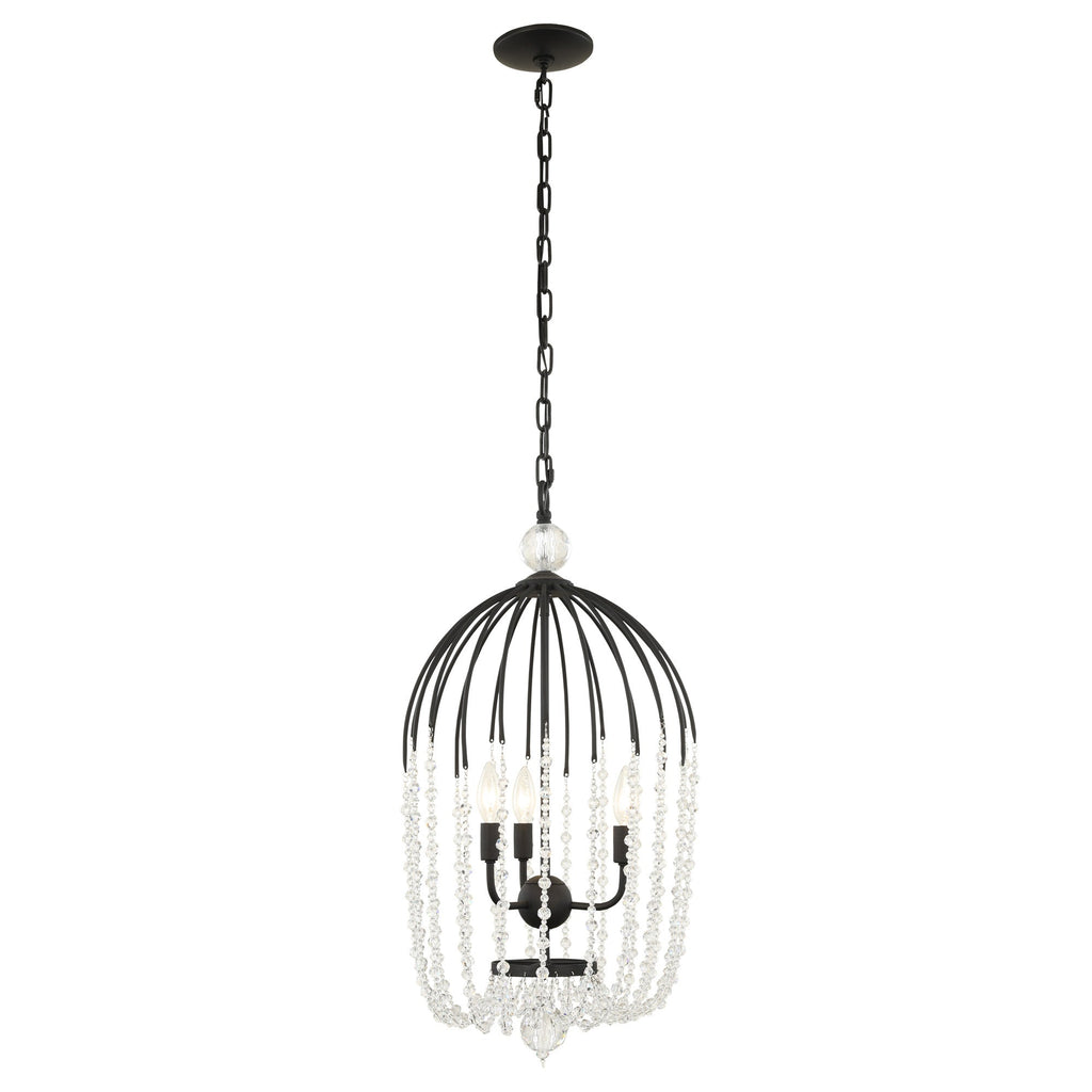 Voliere 3 Light Crystal Tall Pendant - Matte Black