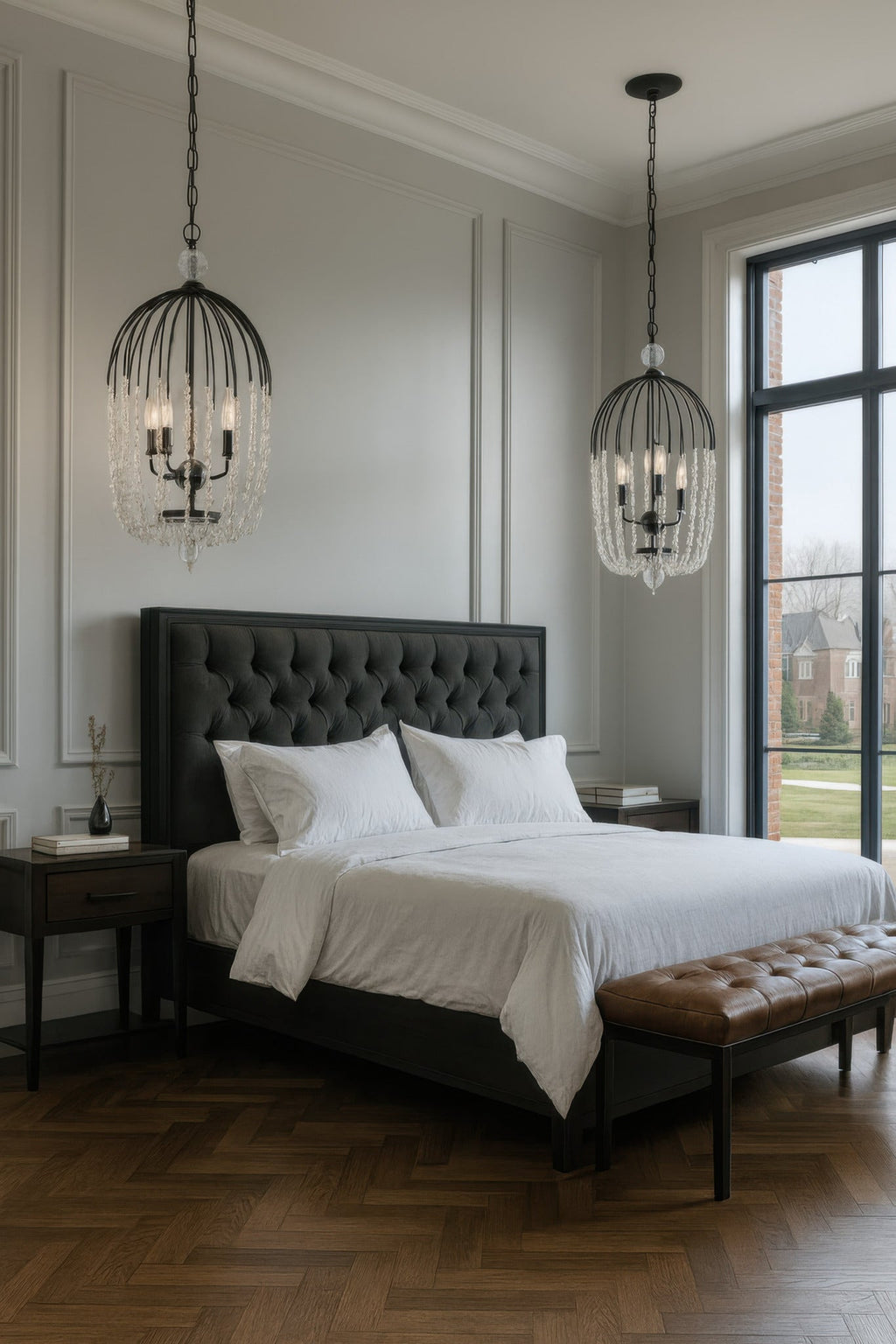 Voliere 3 Light Crystal Tall Pendant - Matte Black