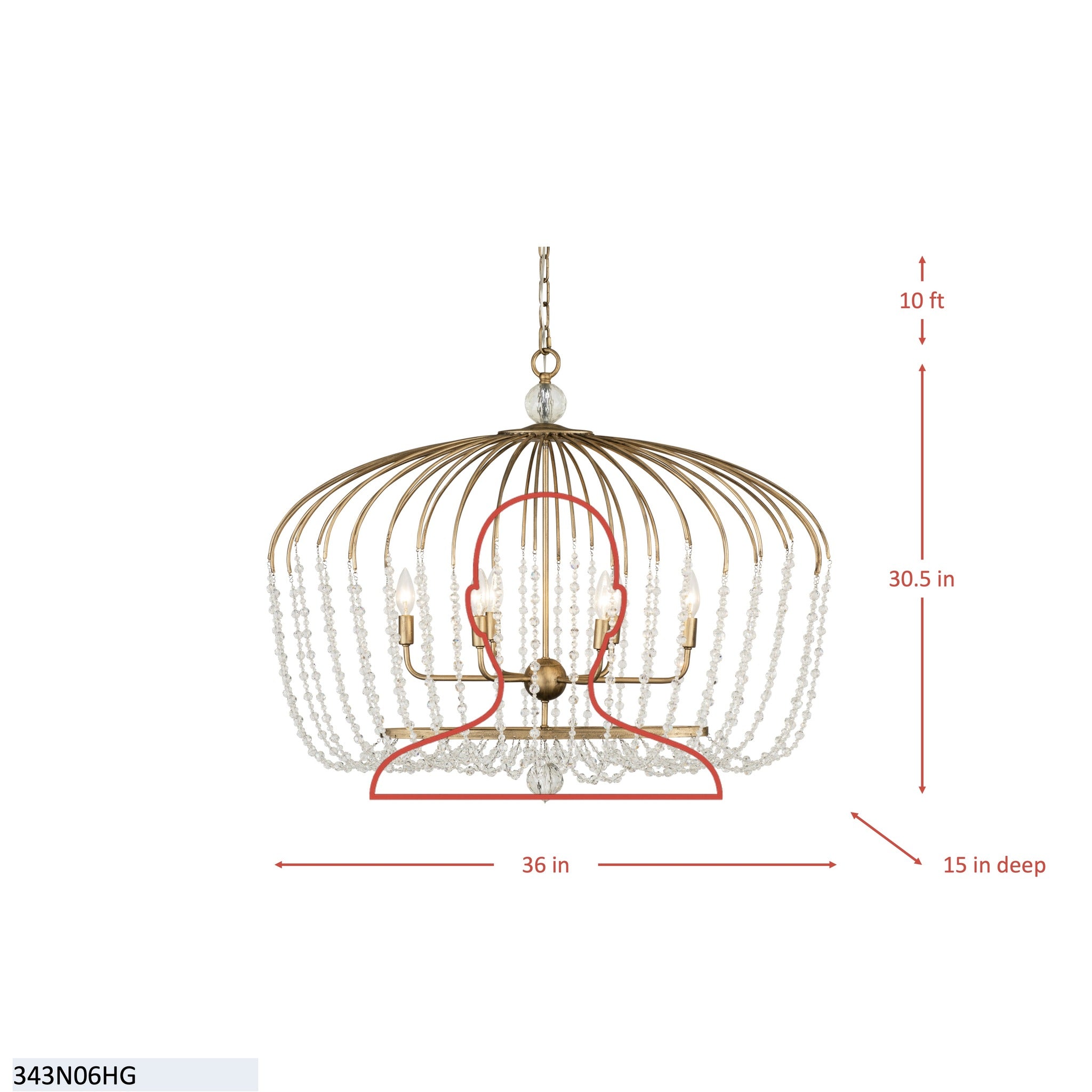 Voliere 6 Light Crystal Oval Pendant - Matte Black