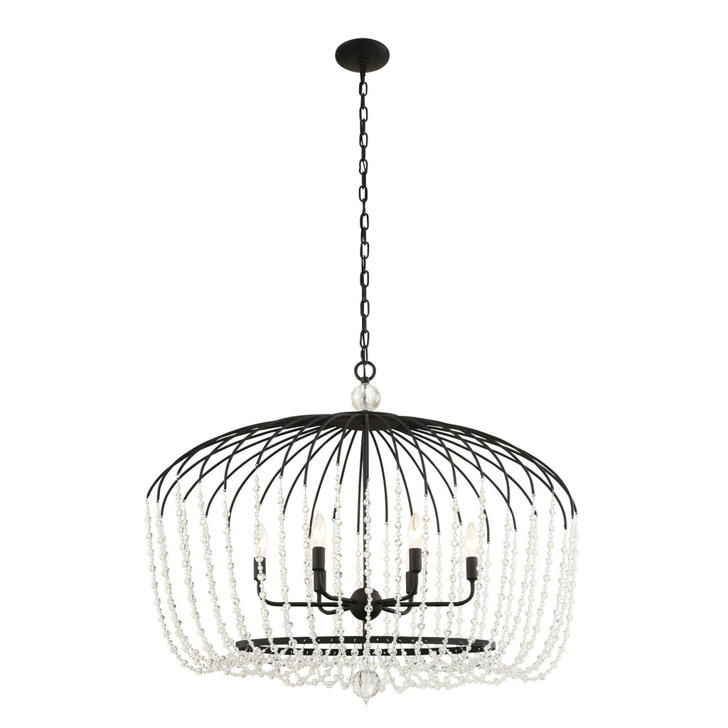 Voliere 6 Light Crystal Oval Pendant - Matte Black