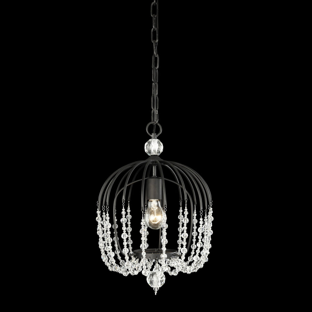 Voliere 1 Light Crystal Pendant - Matte Black