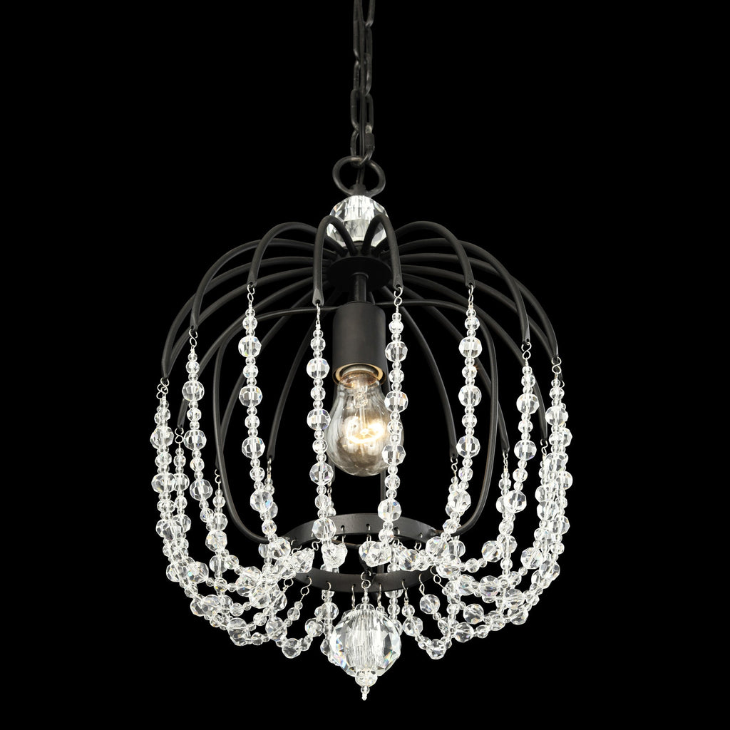 Voliere 1 Light Crystal Pendant - Matte Black