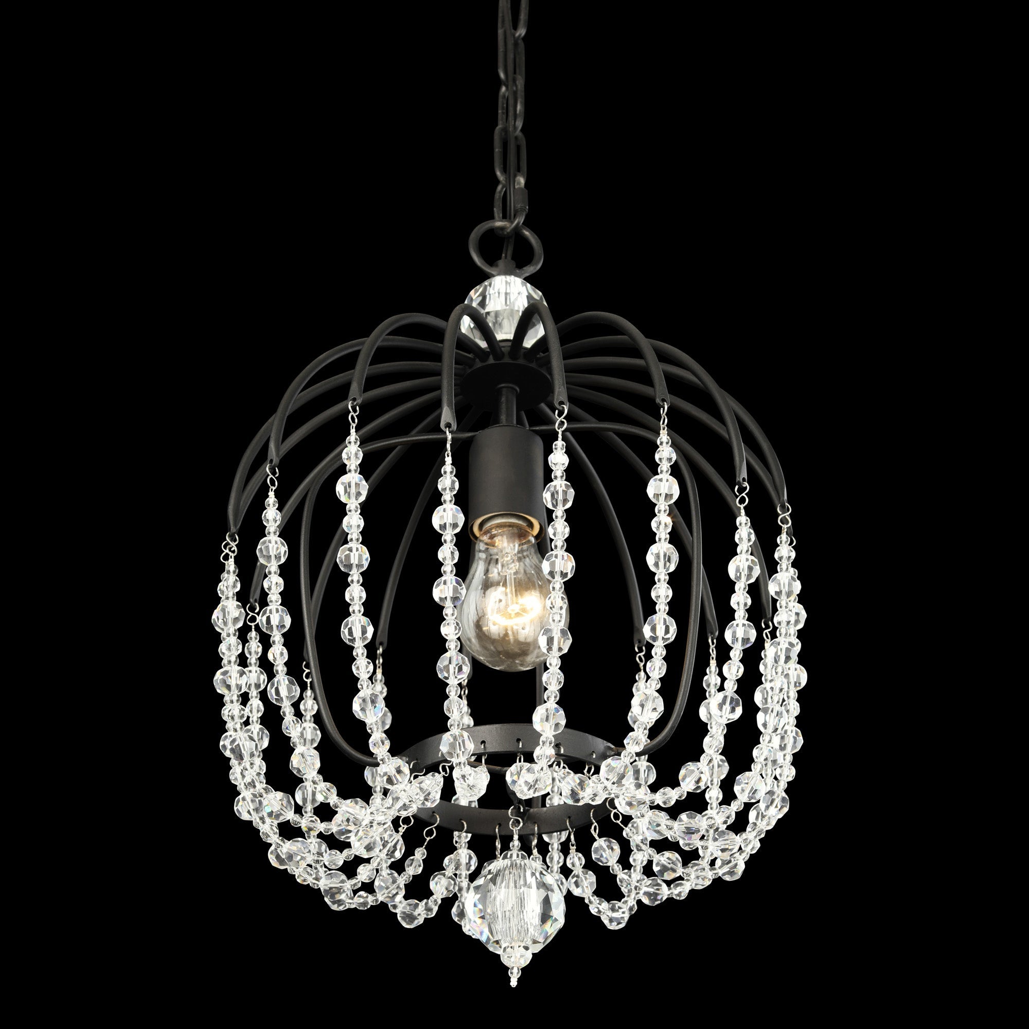 Voliere 1 Light Crystal Pendant - Matte Black
