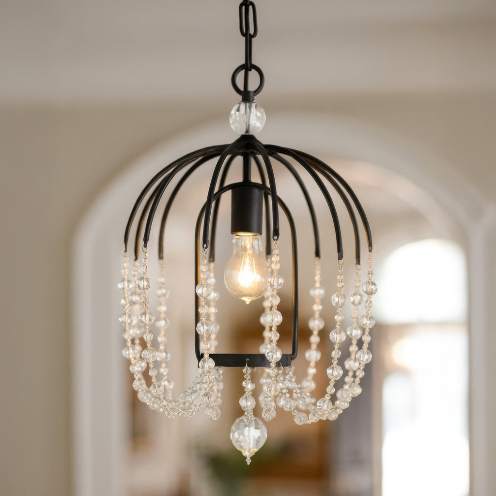 Voliere 1 Light Crystal Pendant - Matte Black