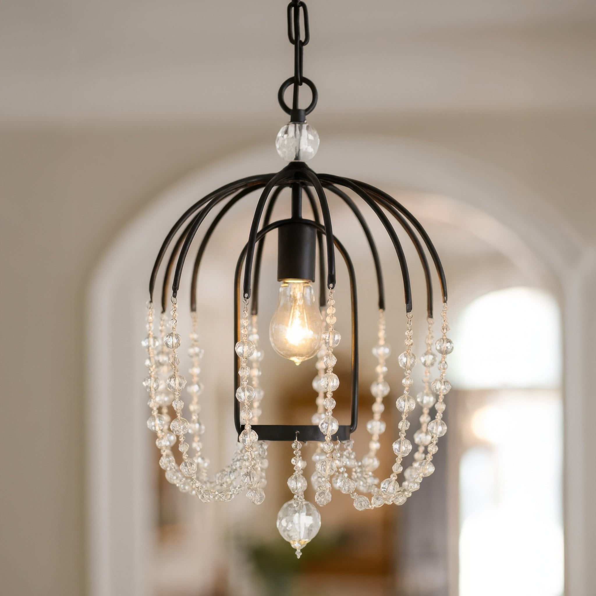 Voliere 1 Light Crystal Pendant - Matte Black