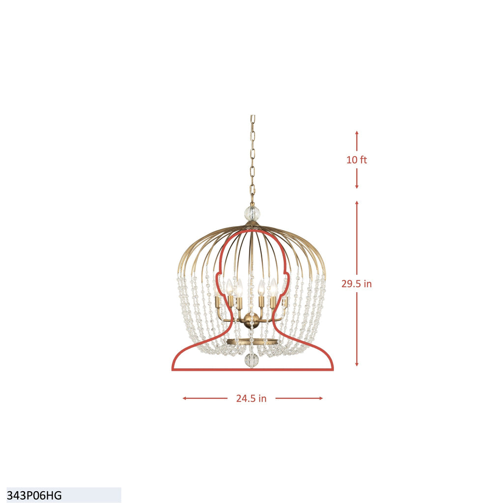 Voliere 6 Light Crystal Tall Pendant - Matte Black