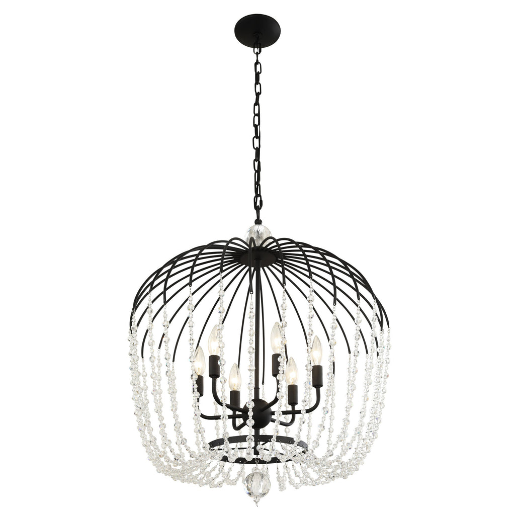 Voliere 6 Light Crystal Tall Pendant - Matte Black