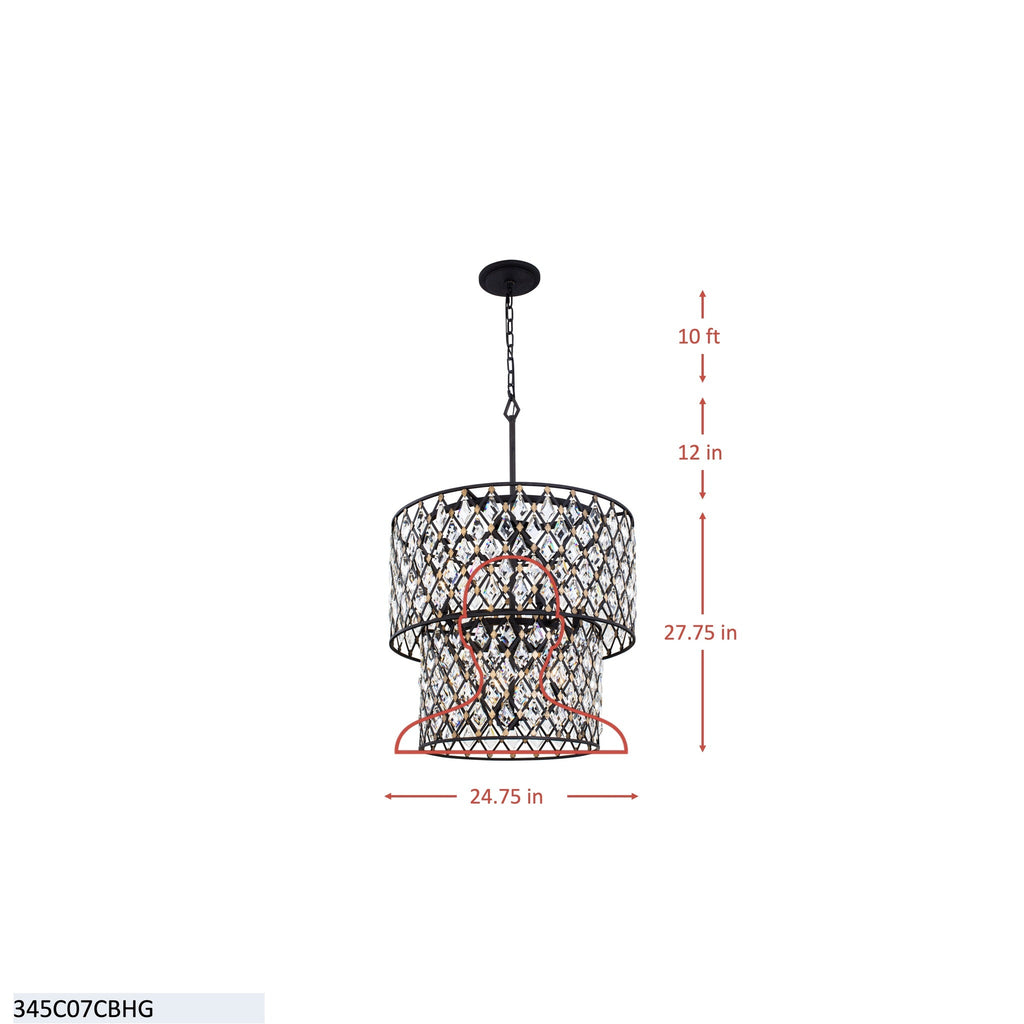 Windsor 7 Light 2-Tier Crystal Chandelier - French Gold/Matte Black
