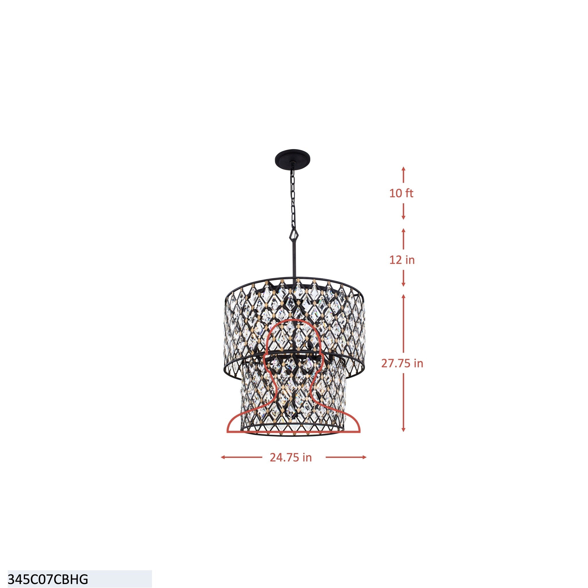 Windsor 7 Light 2-Tier Crystal Chandelier - French Gold/Matte Black