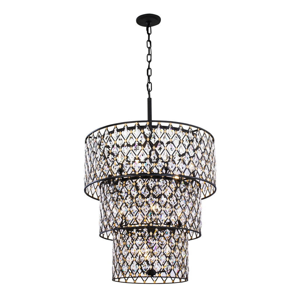 Windsor 13 Light 3-Tier Crystal Chandelier - Carbon/Havana Gold