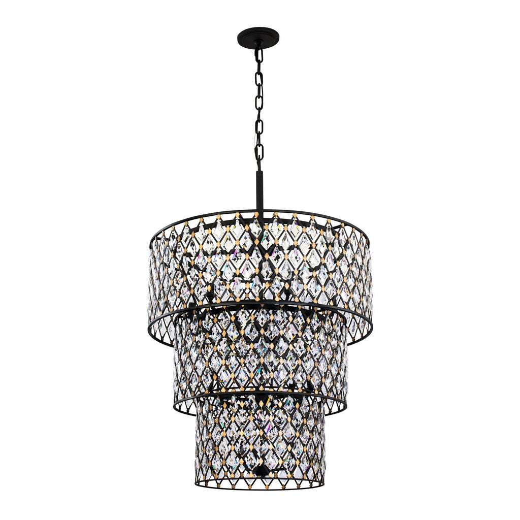 Windsor 13 Light 3-Tier Crystal Chandelier - Carbon/Havana Gold
