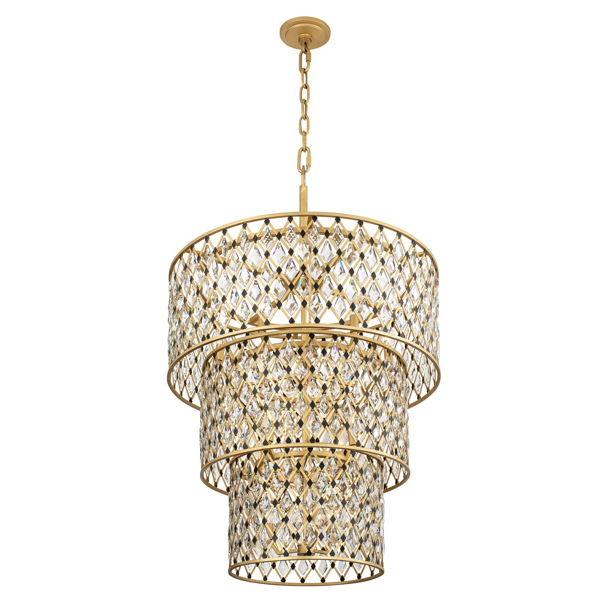Windsor 13 Light 3-Tier Crystal Chandelier - French Gold/Matte Black