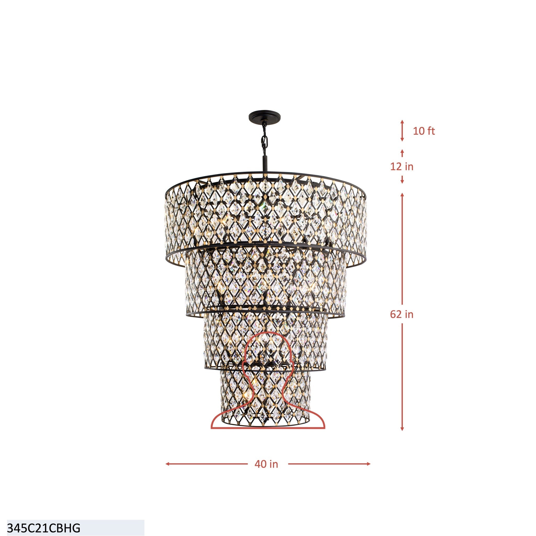Windsor 21 Light 4-Tier Crystal Chandelier - Carbon/Havana Gold