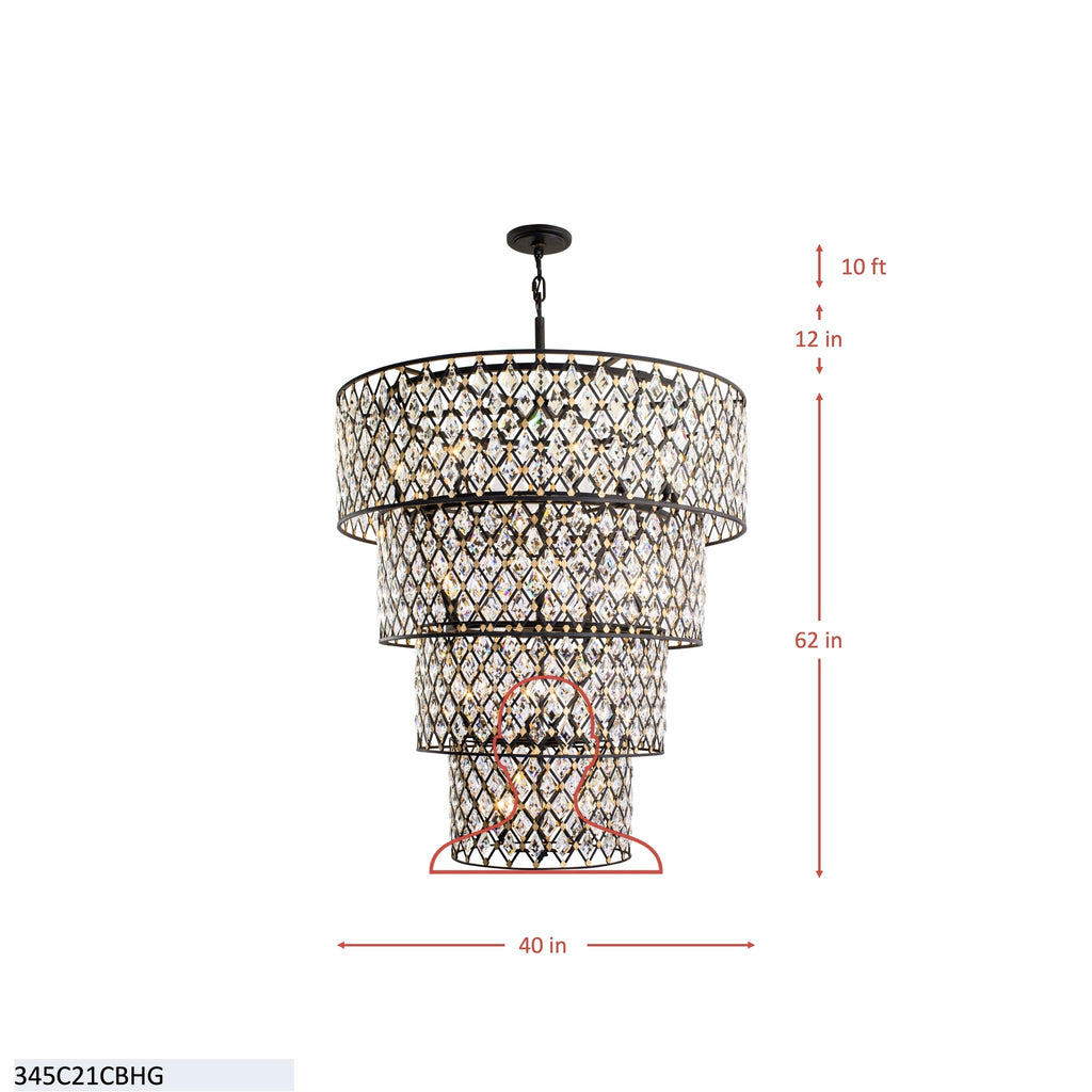 Windsor 21 Light 4-Tier Crystal Chandelier - French Gold/Matte Black