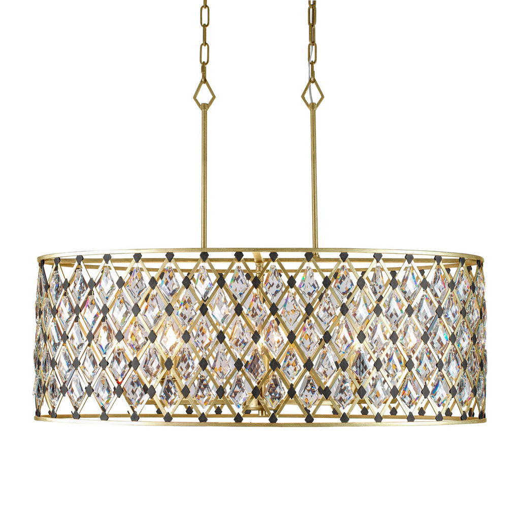 Windsor 8 Light Oval Crystal Linear Pendant - French Gold/Matte Black