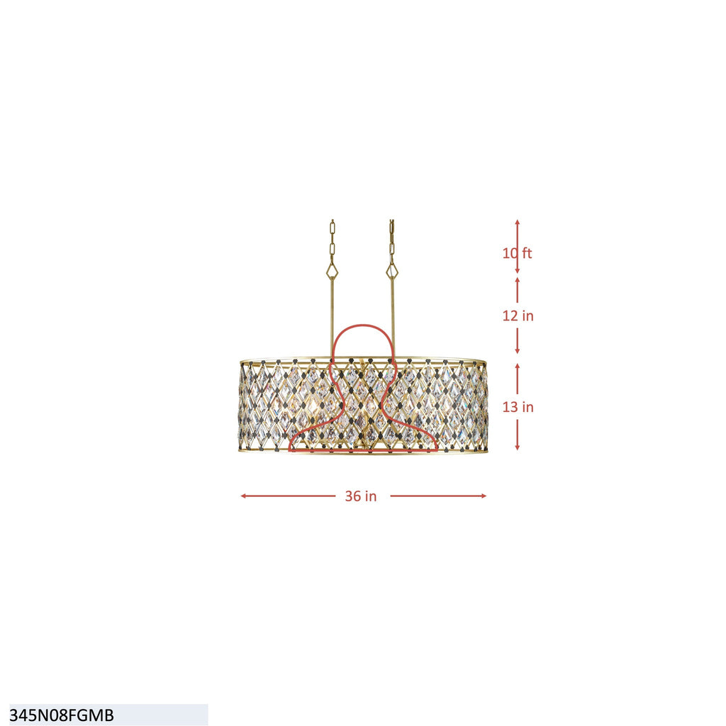 Windsor 8 Light Crystal Oval Linear Pendant - Carbon/Havana Gold