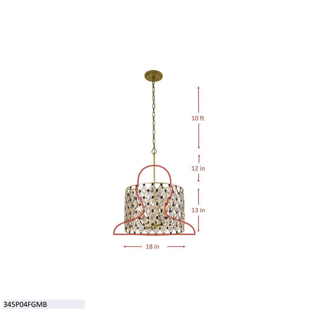 Windsor 4 Light Crystal Pendant - French Gold/Matte Black