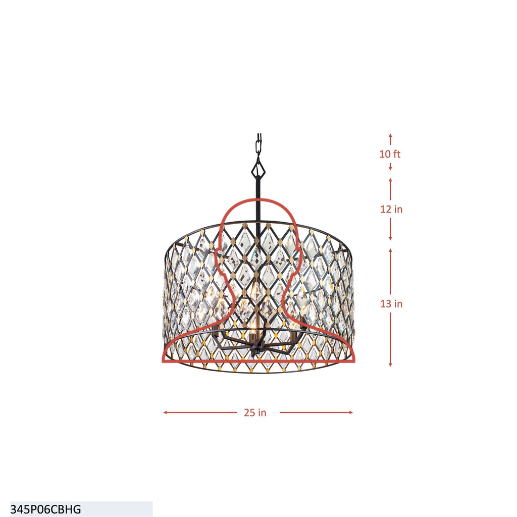 Windsor 6 Light Crystal Pendant - Carbon/Havana Gold