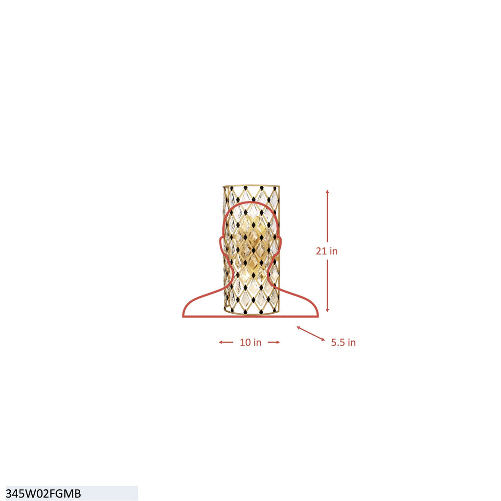 Windsor 2 Light Crystal Sconce/Bath - Carbon/Havana Gold