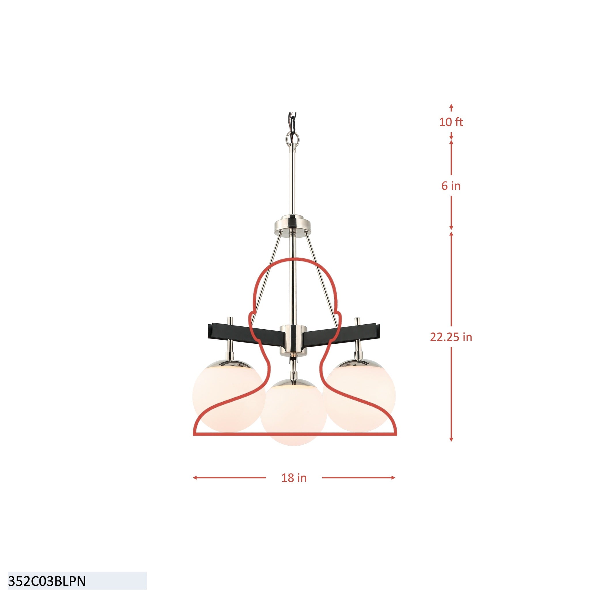 Allie 3 Light Chandelier - Black/Polished Nickel