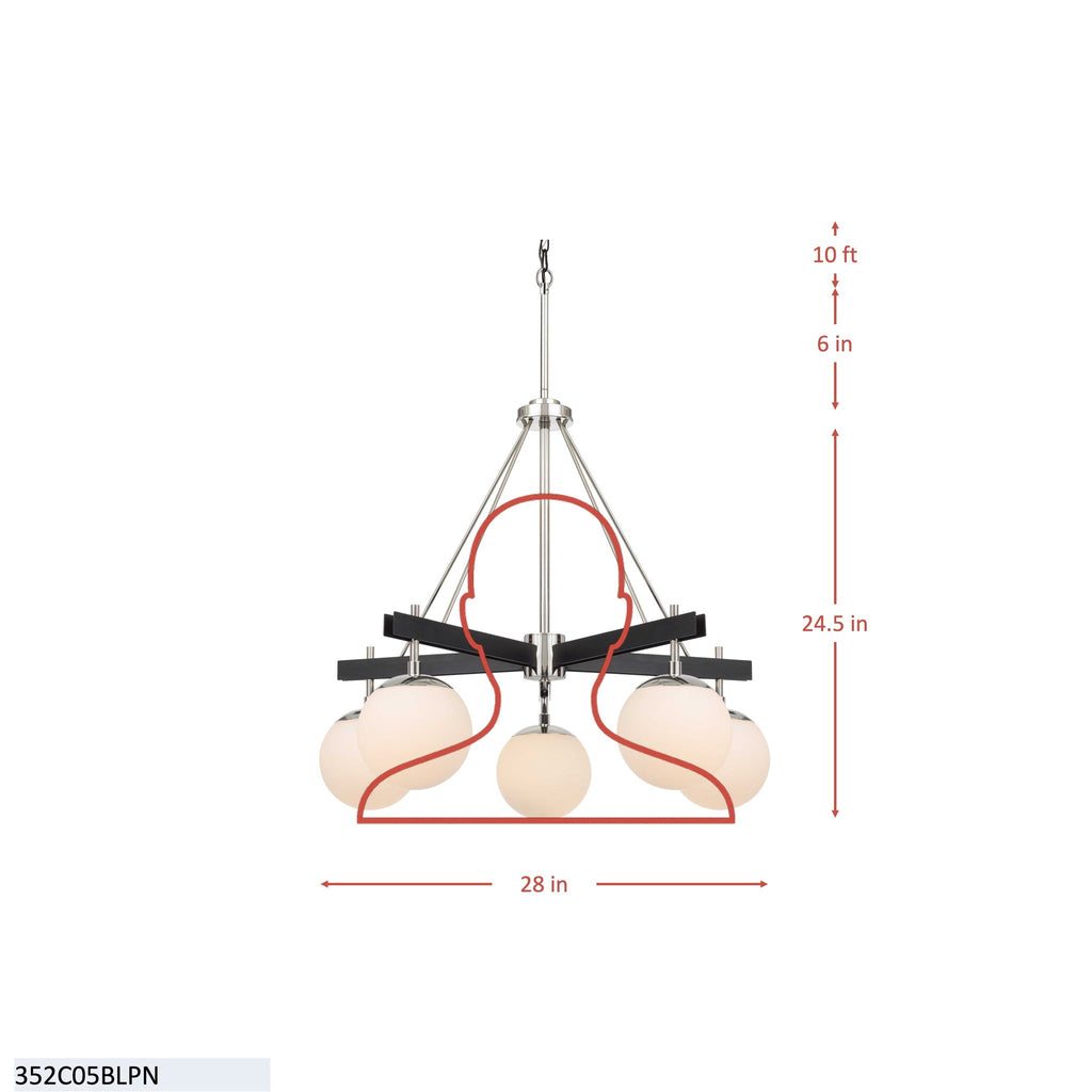 Allie 5 Light Chandelier - Black/Polished Nickel