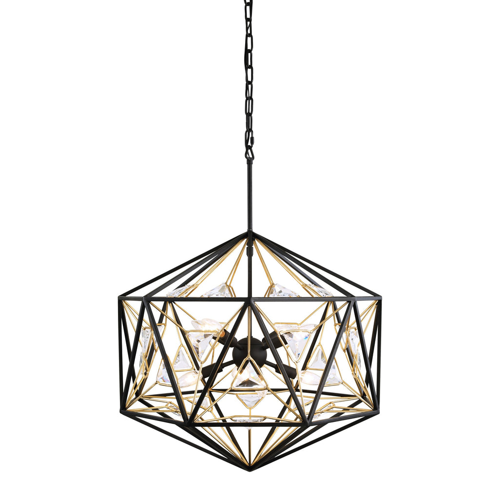 Marcia 8 Light Orb Pendant - Matte Black/French Gold