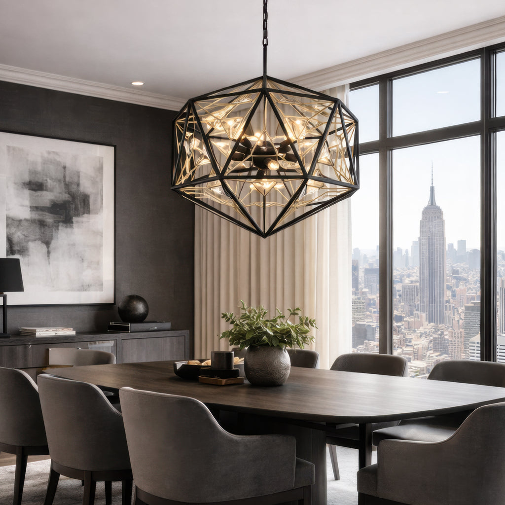 Marcia 8 Light Orb Pendant - Matte Black/French Gold