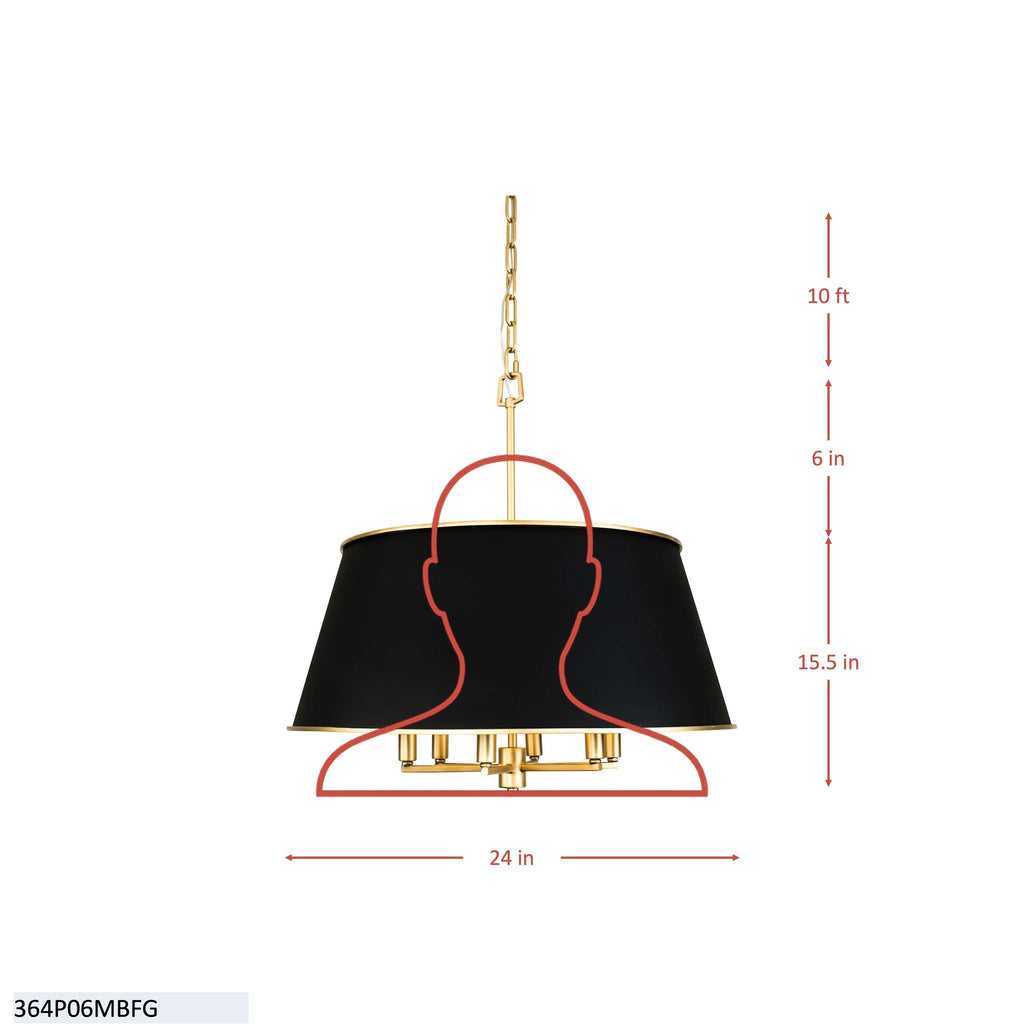 Coco 6 Light Pendant - Matte Black/French Gold