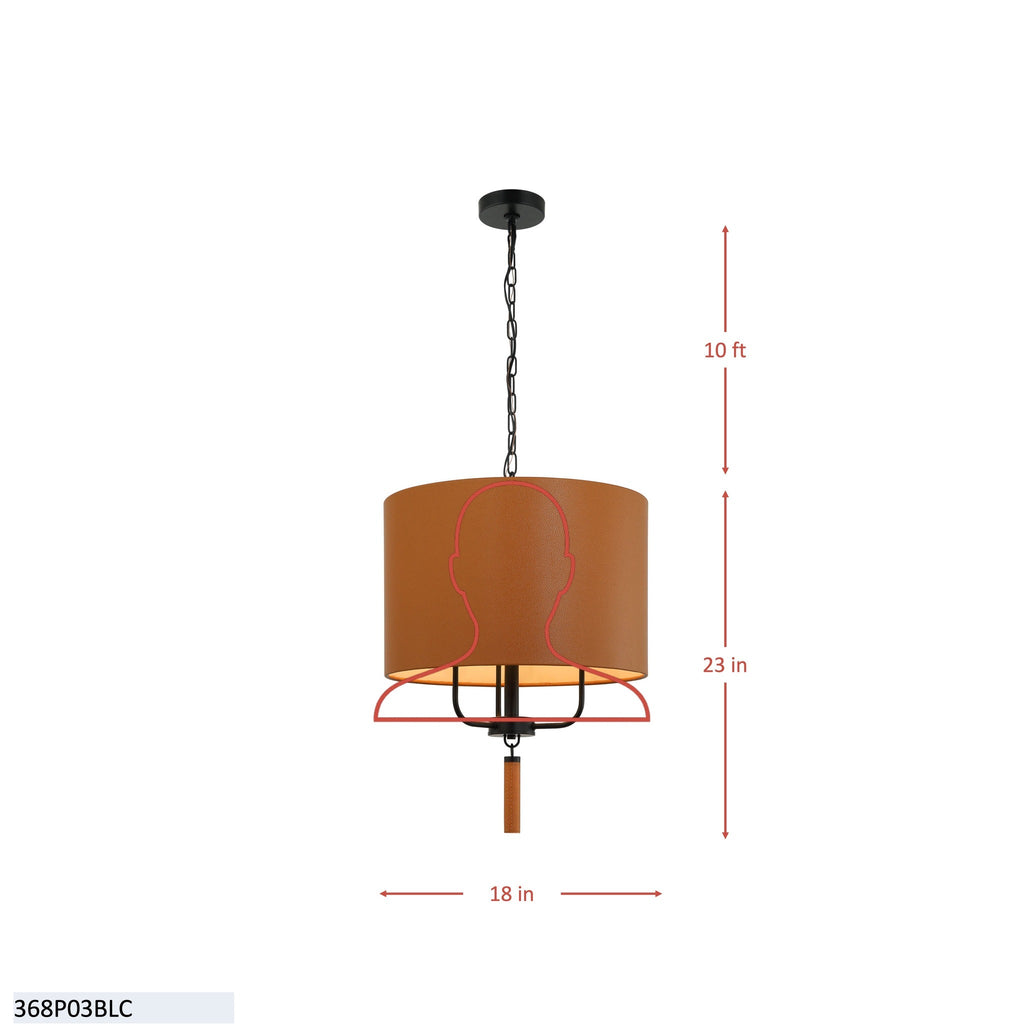 Secret Agent 3 Light Pendant - Black/Camel Leather