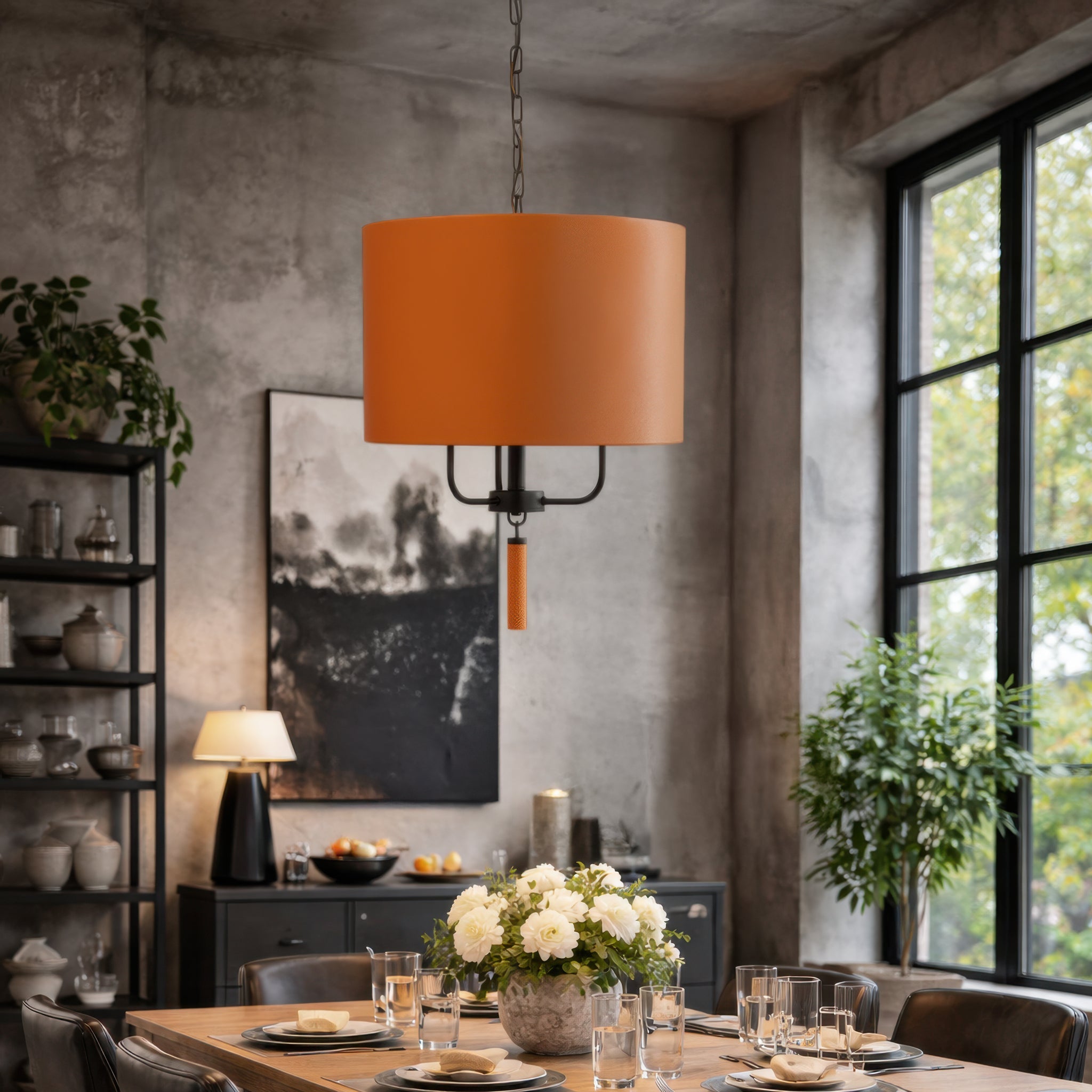 Secret Agent 3 Light Pendant - Black/Camel Leather