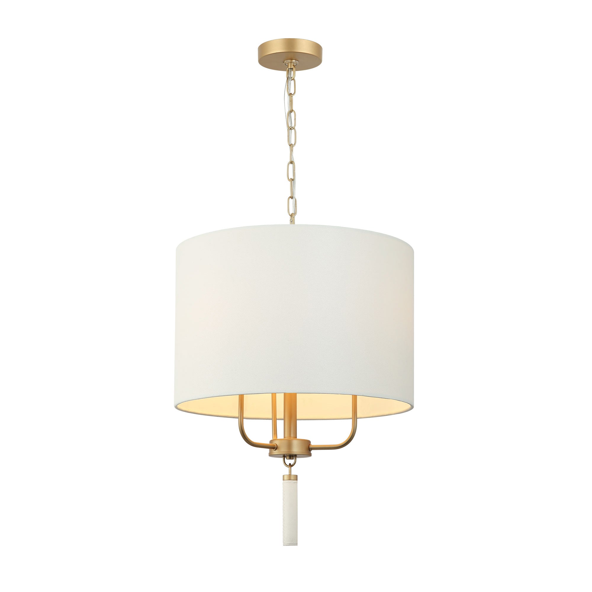Secret Agent 3 Light Pendant - Painted Gold/White Leather
