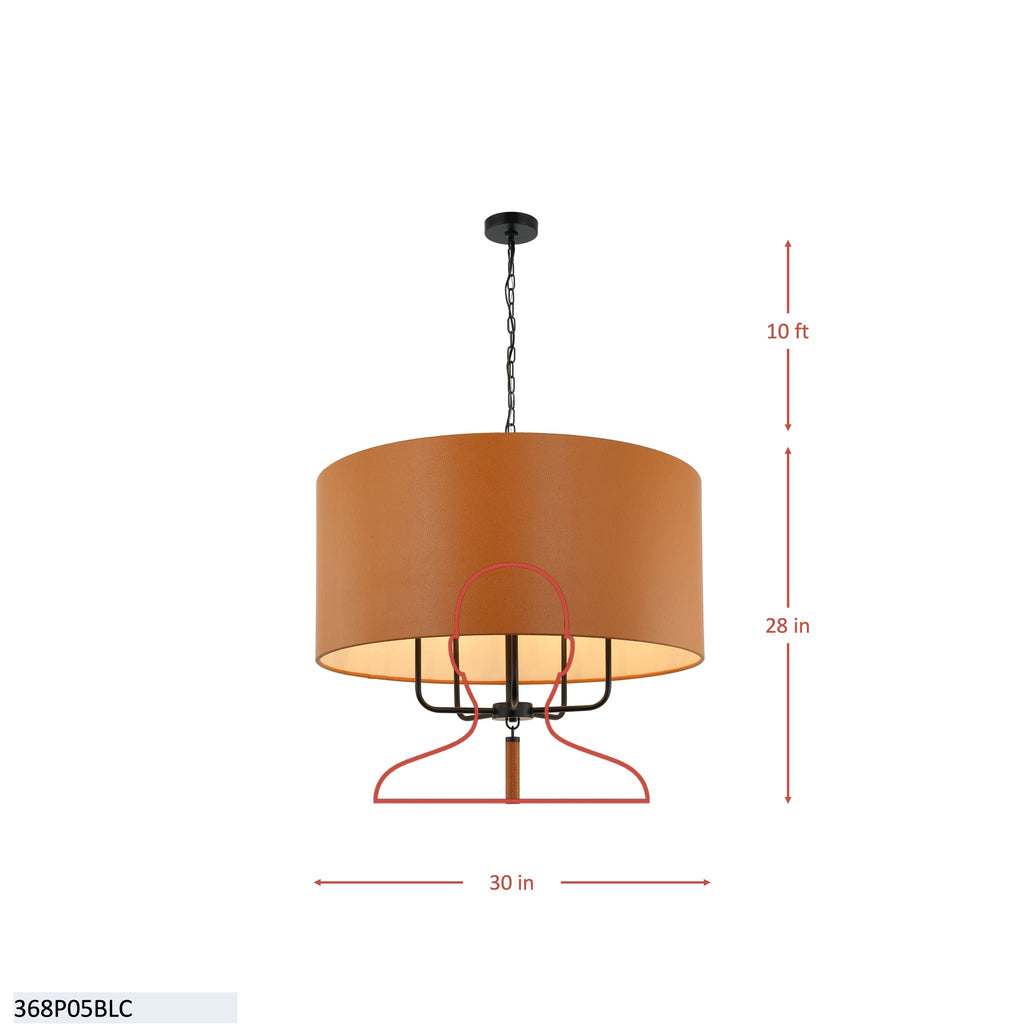 Secret Agent 5 Light Pendant - Painted Gold/White Leather