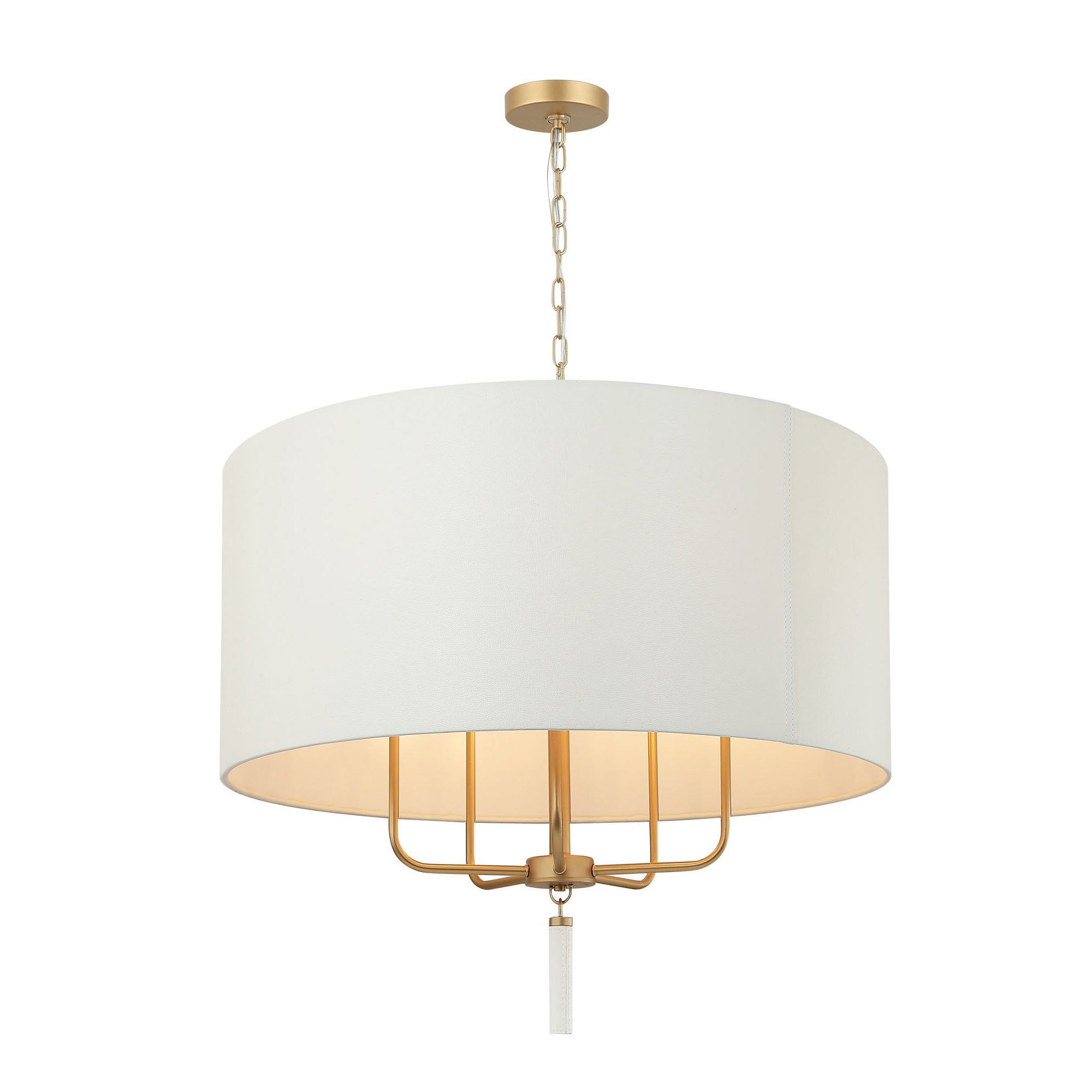 Secret Agent 5 Light Pendant - Painted Gold/White Leather