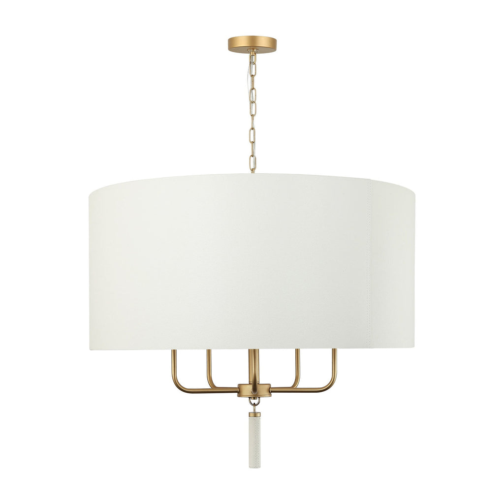 Secret Agent 5 Light Pendant - Painted Gold/White Leather