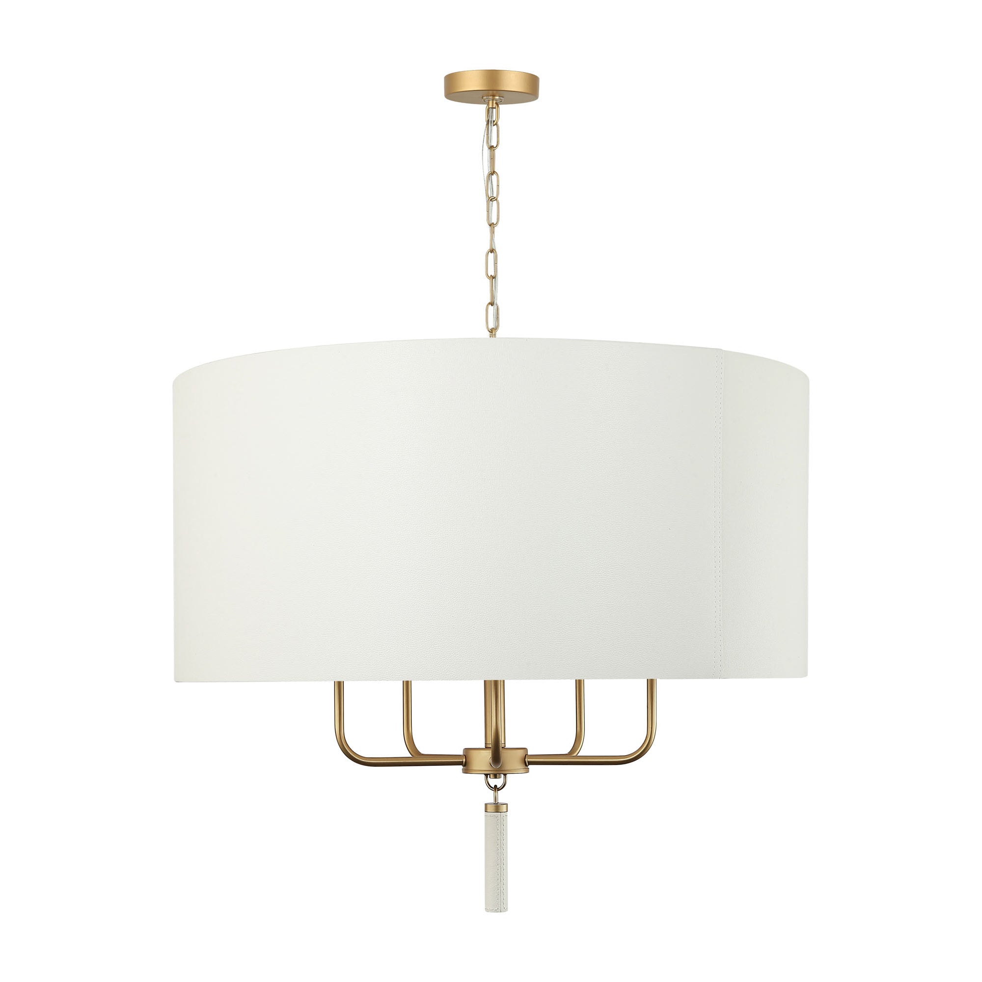 Secret Agent 5 Light Pendant - Painted Gold/White Leather