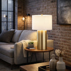 Secret Agent 1 Light Table Lamp - Painted Gold/White Leather