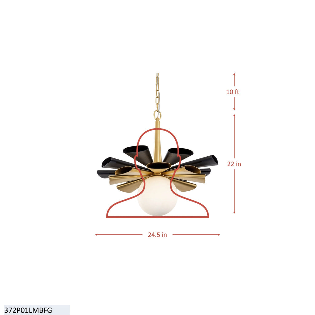Daphne 1 Light Large Pendant - Matte Black/French Gold